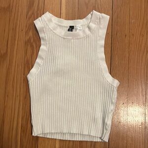 White Ribbed cropped high neck tank